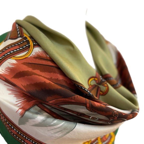 Vintage Equestrian Silk Scarf – Hand Rolled Edges – Horse Print 30” Square - Picture 3 of 10